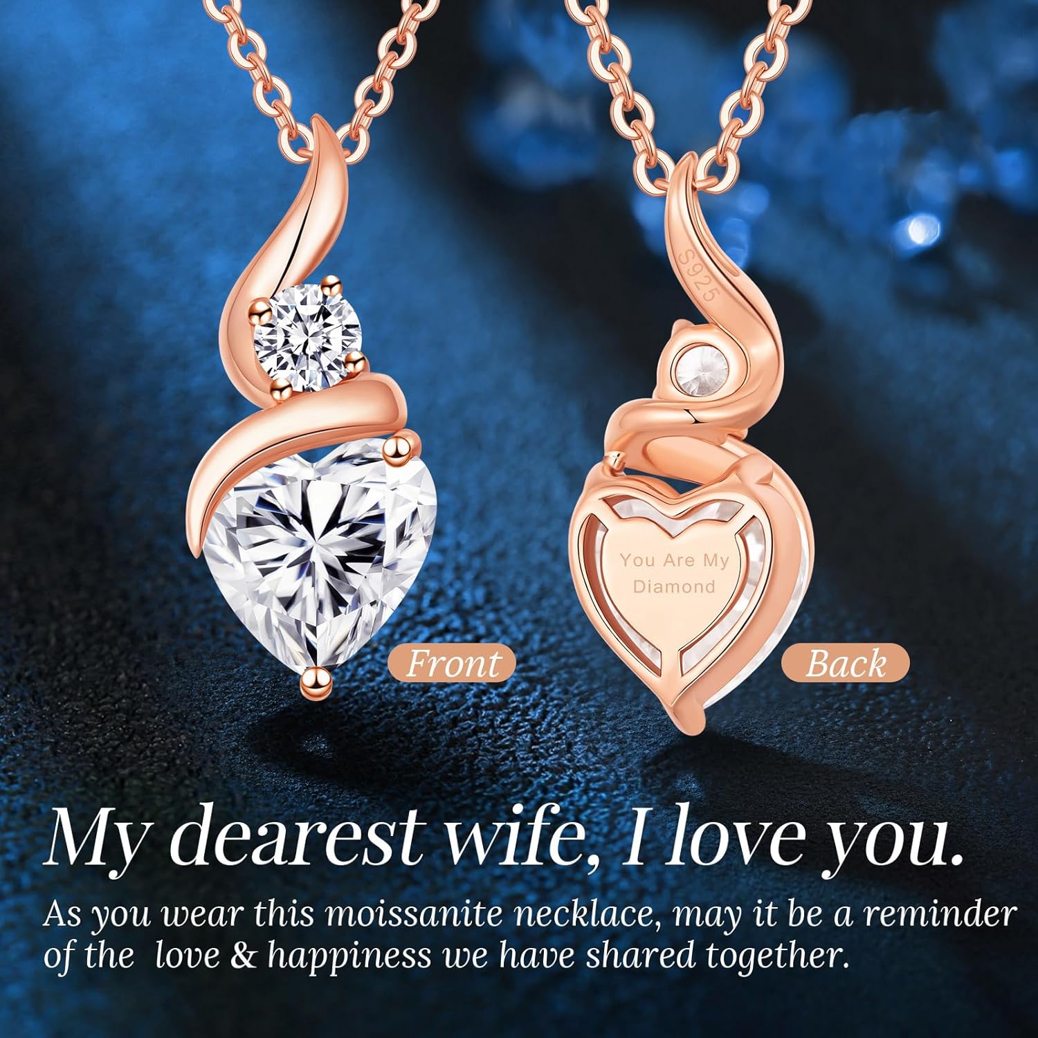 Moissanite Heart Pendant Necklaces for Women,925 Sterling Silver Gold Plating Necklace with Birthstone,Ideal Anniversary Present or Birthday Christmas Valentine Engagements Mothers Day Jewelry Gifts for Mom Wife Her Girlfriend - Image 3