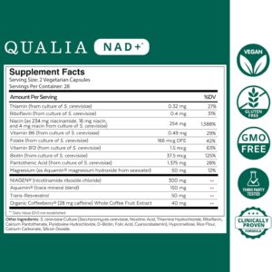 Qualia NAD Supplement — Clinically Proven to Boost NAD+ up to 67%. Optimized Aging, Energy, Focus. Elite NAD+ Booster Ingredients Nicotinamide Riboside (NIAGEN), Niacin, Niacinamide (1 Month Supply)