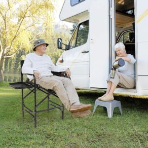 mefeir 30″ Tall Directors Chair Black Folding with Side Table Storage Bag,Portable Makeup Artist Bar Height, Aluminum Frame 300 lbs Capacity, 19.2″ D x 23.6″ W x 45.6″ H