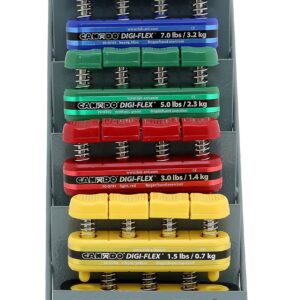 CanDo Digi-Flex Hand and Finger Exerciser 5 Piece Set X-Light – X-Heavy Resistance with Metal Storage Rack- For Dexterity, Strength, and Flexibility for Fingers, Hands, and Forearms