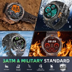 Military Smart Watches for Men Built-in GPS 3ATM Waterproof with Call/LED Flashlight, 1.45″ Rugged Tactical Smartwatch with Compass, Fitness Tracker with HR/SPO2/Sleep Monitor for iPhone Android