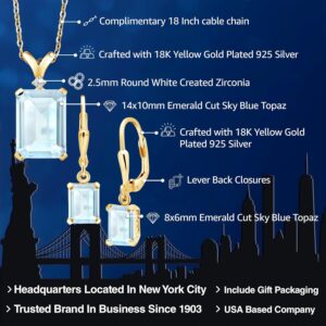Gem Stone King 9-13 Cttw Pendant and Earrings Jewelry Set For Women | Emerald Cut 14X10MM and 8X6MM | Round 1.5MM | Gemstone Birthstone and Diamond | 925 Sterling Silver | 18 Inch Silver Chain