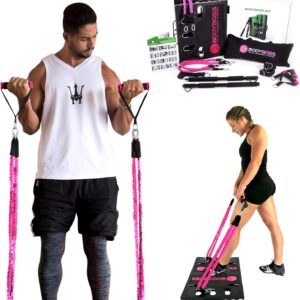 BodyBoss 2.0 – Full Portable Home Gym Workout Package + Resistance Bands – Collapsible Resistance Bar, PKG4-PINK (Pink – Full Gym + Extra Bands)