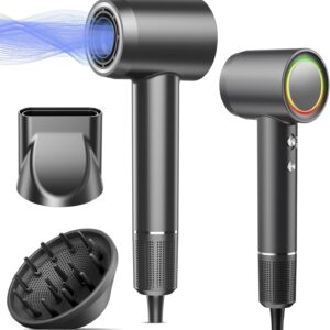 Hair Dryer, 160000 RPM Professional High Speed Ionic Blow Dryer 500 Million Negative Ions & Heat-Control & Low Noise Hairdryer with Magnetic Diffuser for Faster Drying All Hair Types, No Heat Damage