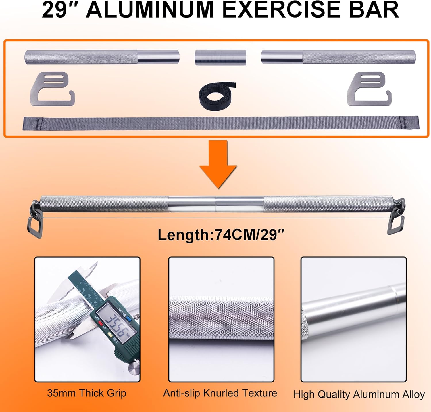 J Bryant Fitness Heavy-Duty Resistance Band Bar with Resistance Bands, E-Shaped Hook Design, 500lb Load Capacity, Anti-Slip Surface, Carry Bag Included, for Strength Training and Fitness - Image 2