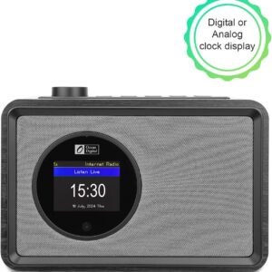 Ocean Digital WR-390 Wi-Fi Internet FM Radio Portable with Rechargeable Battery, 4 Preset Buttons, Bluetooth Receiver, Alarm Clock, Sleep Timer, Stress Relief Relaxation Sleep Aid, 2.4″ Color Display