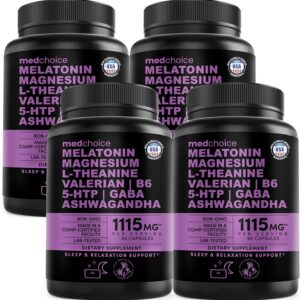 12-in-1 Melatonin Sleep Capsules – Natural Sleep Aids for Adults with Melatonin 5mg and Magnesium Glycinate 500mg, Sleep Aid with Ashwagandha, L Theanine, Valerian Root, GABA, 5-HTP (90ct, Pack of 4)