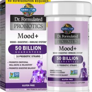 Garden of Life Probiotics Mood+ Dr Formulated Acidophilus Probiotic Supplement – Promotes Emotional Well-Being, Relaxation and Digestive Balance – Ashwagandha for Stress Management, 60 Veggie Caps