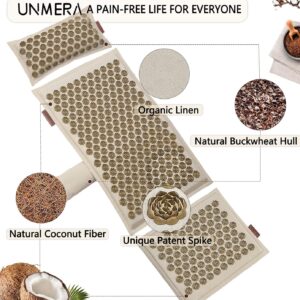 UNMERA Acupressure Mat and Pillow Set,Natural Premium Linen & Coconut Fiber Filling,for Back/Neck Pain Relief, Sciatic, Headache and Muscle Relaxation, Comes with Carrying Bag