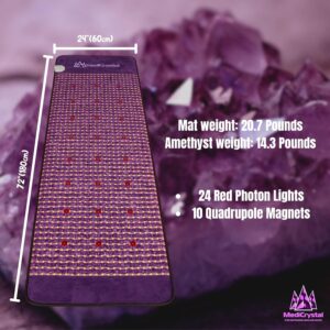 MediCrystal Far Infrared Amethyst Mat – Natural Agates + Photon Red Lights – FDA Registered Manufacturer – Negative Ion – FIR Heating Pad (Flex 72″ L x 24″ W)