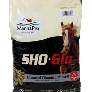 Manna Pro Sho-Glo Supplement for Horses – Complete Vitamin & Mineral Supplement for Healthy Skin & Coat – 25 Pounds