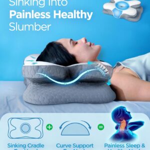 Osteo Enjoy Pain Relief Sleeping Cervical Neck Pillow, Ergonomic Contour Zoned Fits Side Sleeper, Non-Temperature Affected Memory Foam Pillows, Q-max Cooling Pillow Support Back Stomach Sleepers