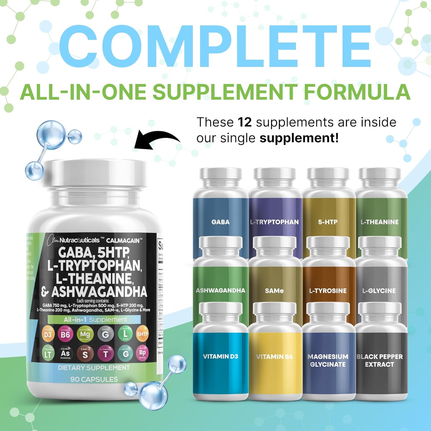 Clean Nutraceuticals GABA 750mg 5 HTP 200mg L Tryptophan 500mg L Theanine 200mg Ashwagandha SAM-e L-Glycine - Mood Support Vitamins for Women and Men with L-Tyrosine (90 Count (Pack of 3)) - Image 5