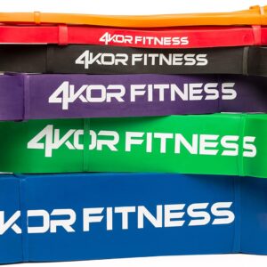 Pull Up Assist Band Set by 4KOR Fitness – 6 Band Set of Heavy Duty 41″ Resistance Bands for Mobility, CrossFit, Weightlifting, Therapy, Home or Gym Workouts (Orange, Red, Black, Purple, Green, Blue)
