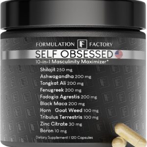 Self Obsessed 10 in 1 Masculinity Maximizer Supplement, Shilajit for Men, Tongkat Ali, Ashwaganda, Fenugreek Muscle Growth, Energy, Drive, Strength, Recovery 2 Month (Pack of 1)