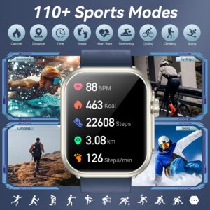 Smart Watch for Men Women, 1000mAh Battery 100-Day Standby Time, 1.85″ HD Screen Fitness Tracker, 110+ Sport Modes, IP68 Waterproof, Heart Rate/Sleep Monitor, Fitness Watch for Android/iOS (Blue)