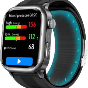 Blood Pressure Smart Watch with Air Pump Air Bag, Voice Broadcast, Data Sharing, 2.06″ AMOLED Fitness Tracker, 24/7 Heart Rate/Blood Oxygen/Sleep,SOS Botton,Answer/Make Call.