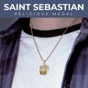 PicturesOnGold.com Saint Sebastian Religious Medal – 3/4 Inch Size of a Nickel in Solid 14K Yellow Gold
