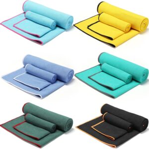 Peryiter 12 Pack Yoga Towel for Hot Yoga, Non Slip 2 in 1 Set Extra Thick Pilates Mat Towel Double Sided Microfiber Super Absorbent and Sweat Blankets for Workout Gym Fitness Men Women