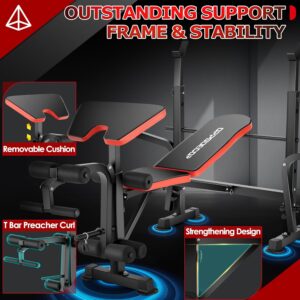OPPSDECOR 660lbs 6 in 1 Weight Bench Set with Squat Rack Adjustable Workout Bench with Leg Developer Preacher Curl Rack Fitness Strength Training for Home Gym