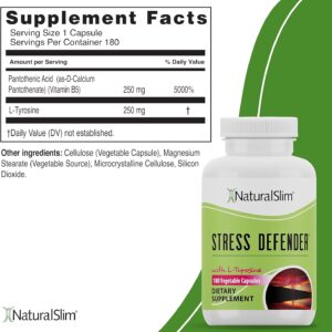 NaturalSlim Stress Relief Supplement – Stress Defender, High Cortisol Reducer, Control Cravings, Sleep & Metabolism Support with Vitamin B5 Pantothenic Acid & L Tyrosine 180 Vegetable Capsules 3 Pack