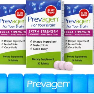 Prevagen Extra Strength Mixed Berry Chewables – 90 Count (3-Packs of 30 Tablets) | Formulated for Your Brain | 20mg of Apoaequorin Plus Vitamin D3 with 7-Day Pill Minder