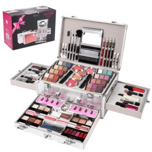 All in One Makeup Kit for Teens, 106 Pcs Professional Makeup Kit for Women Full Kit, Include Eyeshadow Palette, Lipstick Set, Concealer, Foundation, Lipgloss, Makeup Brush(Silver)