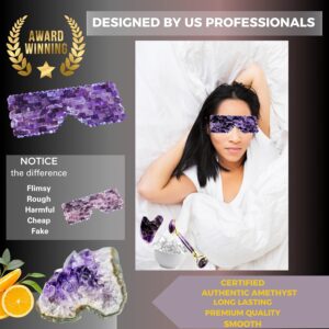 100% Authentic Amethyst Mother’s day Gift Set Amethyst Eye Mask Amethyst Jade Roller & Gua Sha Set Facial Mask Instant Puffiness promote relaxation and relief stress.
