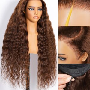 Arabella Chocolate Brown Deep Curly Lace Front Wigs Human Hair 13×6 HD Lace Frontal Wigs Curly Human Hair Brown Glueless Wig For Women Pre Plucked with Natural Hairline 26 Inch