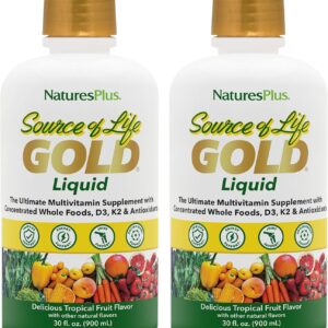 Natures Plus Source of Life Gold Multivitamin Liquid – 30 fl oz – Includes Vitamins D3, B12, K2 & Over 120 Whole Food Nutrients – 60 Total Servings – Pack of 2