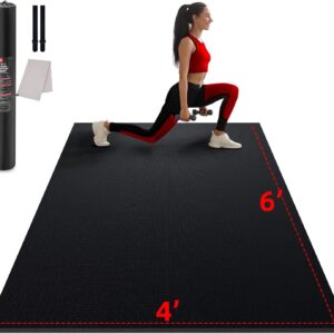 Large Exercise Mat for Home Workout,12‘x6’/10’x6’/9’x6’/8’x6’/7’x5’/6’x4′ (7mm) Extra Thick Workout Mat, High-Density Gym Mat for Cardio, Jump Rope, MMA, Weights (Shoe-Friendly)