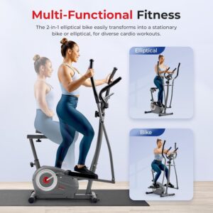 Sunny Health & Fitness Essential Smart 2-in-1 Cross Trainer Elliptical Bike, Magnetic Training Machine for Adult/Seniors Home Gym Cardio Exercises, Free SunnyFit App Bluetooth Connection – SF-E322004