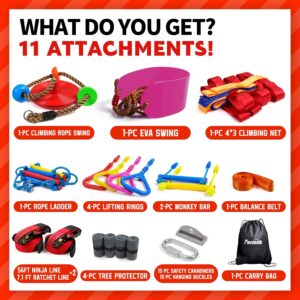 Ninja Warrior Obstacle Course for Kids-Playground Fitness Equipment Ninja Slackline with Multiple Accessories for Kids,Contain Swings,Rope ladders,Rings,Ninja Couse for Kids Outside (2x56ft)