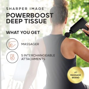 Sharper Image Powerboost Massage Gun – 5 Attachments, 6 Speeds| Ergonomic Deep Tissue Percussion Massager| Full Body Muscle Recovery & Pain Relief| Shoulder & Back Massage Tool| Wellness Gift