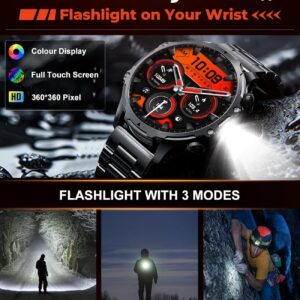 Smart Watches for Men(Answer/Make Calls) with LED Flashlight, 1.85″HD Screen Outdoor Sports Smartwatch ,800mAh Battery,Heart Rate/SpO2/Sleep Monitor 5ATM Waterproof Fitness Tracker for Android iOS