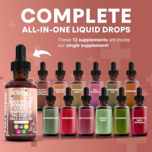 para Defend Wormwood Black Walnut Cleanse for Humans Drops Liquid Soursop Garlic Pumpkin Seed PAU D’Arco Oil of Oregano Turmeric Berberine Neem Extract Hull Bark Tincture by Clean Nutra