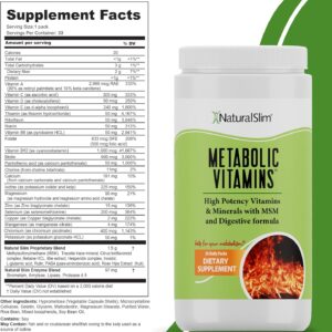 NaturalSlim Metabolic Vitamins – Combination of High Potency Multivitamins, Minerals, B Complex, Msm, & Digestive Formula Supplements for Men & Women – Energy & Metabolism Support – 2 Pack