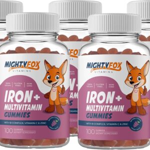 Iron Gummies for Kids – Non-GMO Kids Vitamins with Iron – Gluten-Free Kids Gummy Vitamins – Chewable Kids Iron Supplement with Vitamin A, B3, B5, B6, B12, and Zinc for Kids Nutrition, 5Pack, 500 Count