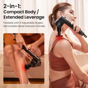 Massage Gun with Heat and Red Light Therapy,Deep Tissue Percussion Back Massager for Muscle/Neck/Body Pain Relief with Long Extension Retractable Handle,32-Speeds,Foldable,5 Adjustable