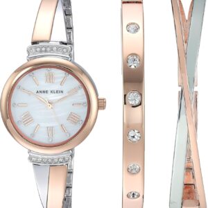 Anne Klein Women’s Premium Crystal Accented Bangle Watch Set, AK/2245