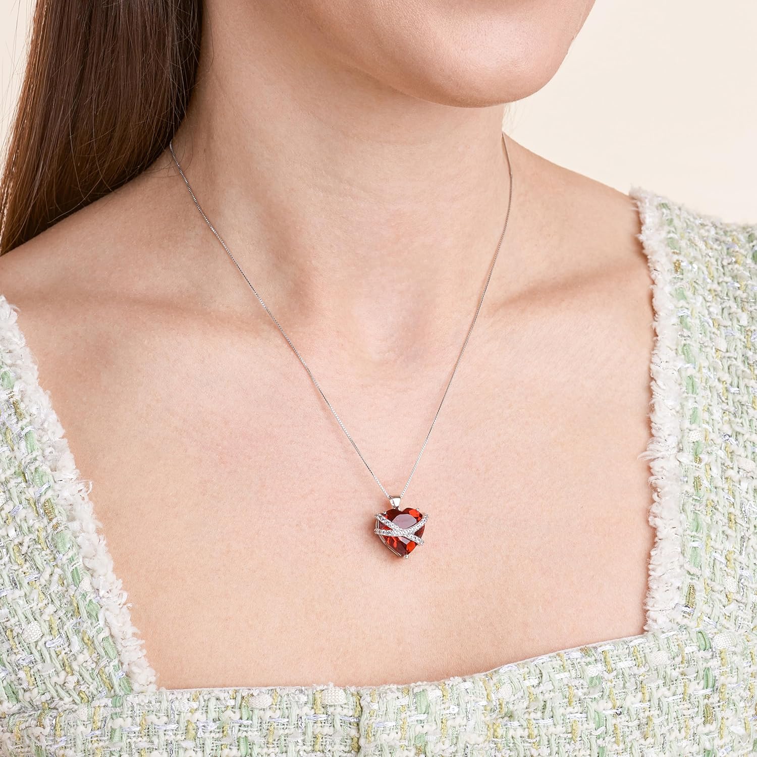 Amazon Essentials Sterling Silver Created Pink and White Sapphire Wrapped Heart Pendant Necklace , (previously Amazon Collection) - Image 4