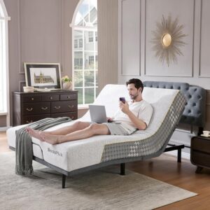 BedsPick Adjustable Bed Frame Queen – Wireless Remote and Headboard,Zero Gravity Adjustable Bed Base,4 USB A&C,Electric Bed,Memory,Independent Head and Foot Incline,Stress Relief,Lumber Support