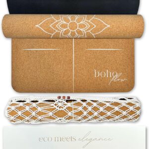 Eco Friendly Cork Yoga Mat 5mm Thick | Durable Natural Tree Rubber Base | Non-Slip, Sweatproof & Odor-Free | Extra Large (72” x 26”) | Plastic-Free Packaging | TPE and PVC Free | Elegant Design | Optional Alignment Lines